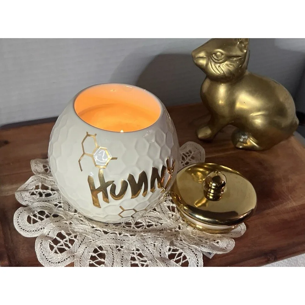 Disney Winnie The Pooh Honey Jar Candle Holder With Gold Lid